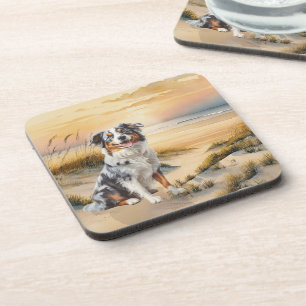 Australian Shepherd in einer Bucht am Strand Getränkeuntersetzer