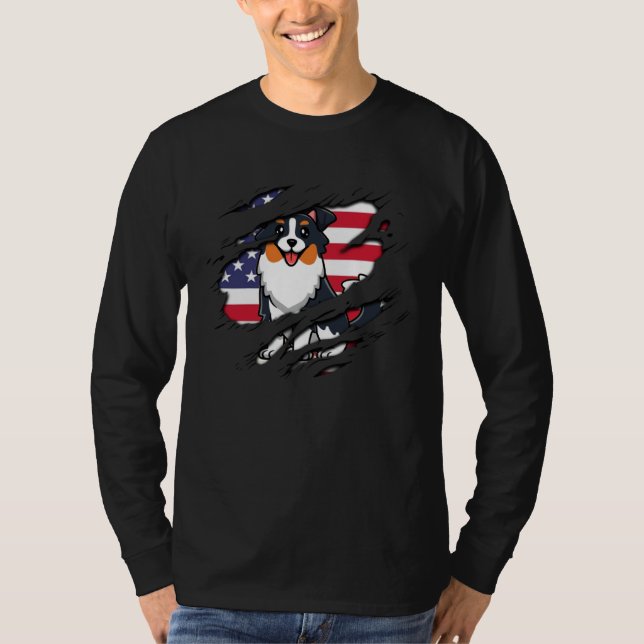 Australian Shepherd Inside scratch Flag 4th Of Jul T-Shirt (Vorderseite)