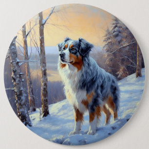 Australian Shepherd Let It Snow Christmas Button