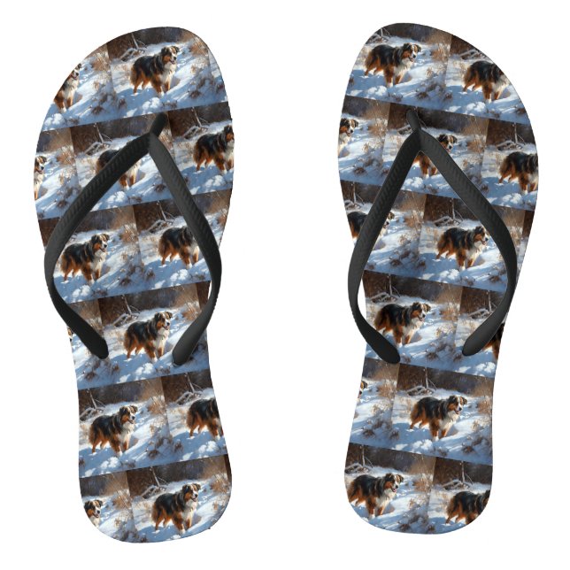 Australian Shepherd Let It Snow Christmas Flip Flops (Fußbett)