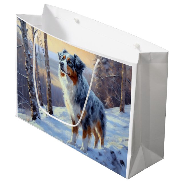 Australian Shepherd Let It Snow Christmas Große Geschenktüte (Vorderseite Schrägansicht)