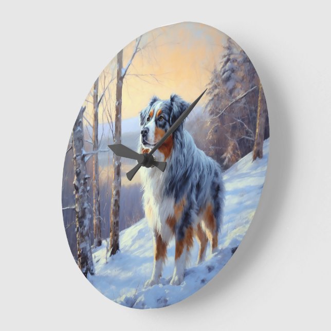 Australian Shepherd Let It Snow Christmas Große Wanduhr (Winkel)