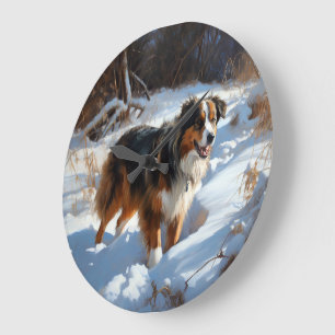 Australian Shepherd Let It Snow Christmas Große Wanduhr