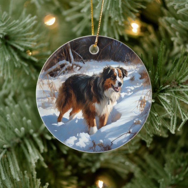 Australian Shepherd Let It Snow Christmas Keramik Ornament (Baum)