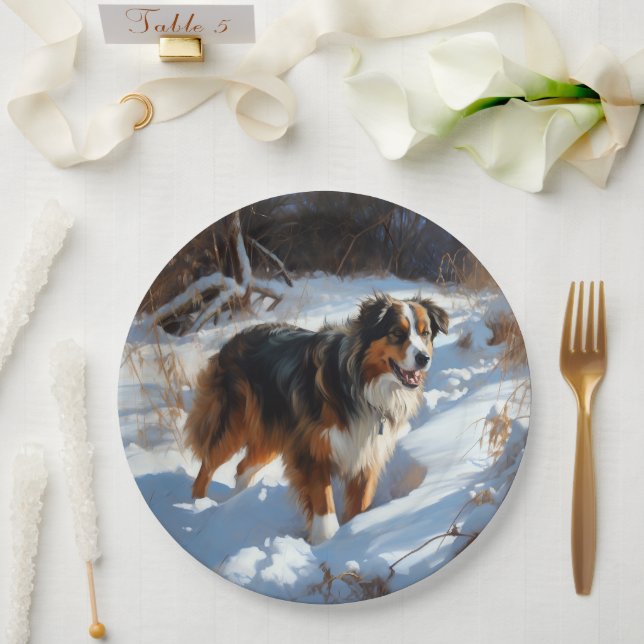 Australian Shepherd Let It Snow Christmas Pappteller (Hochzeit)