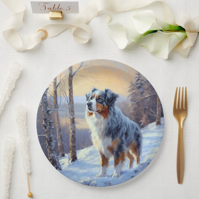 Australian Shepherd Let It Snow Christmas Pappteller (Hochzeit)