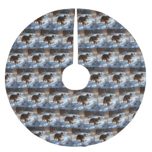 Australian Shepherd Let It Snow Christmas Polyester Weihnachtsbaumdecke