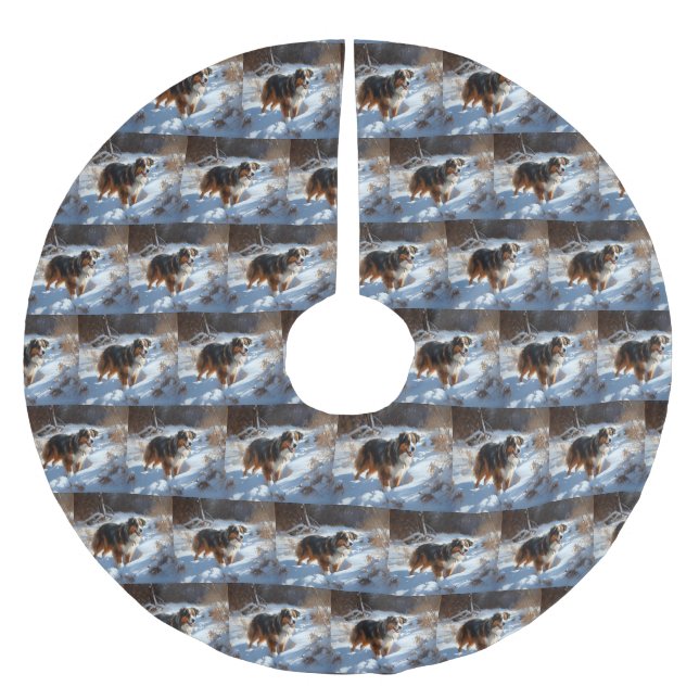 Australian Shepherd Let It Snow Christmas Polyester Weihnachtsbaumdecke (Vorderseite)