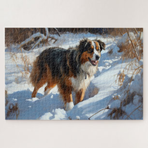 Australian Shepherd Let It Snow Christmas Puzzle