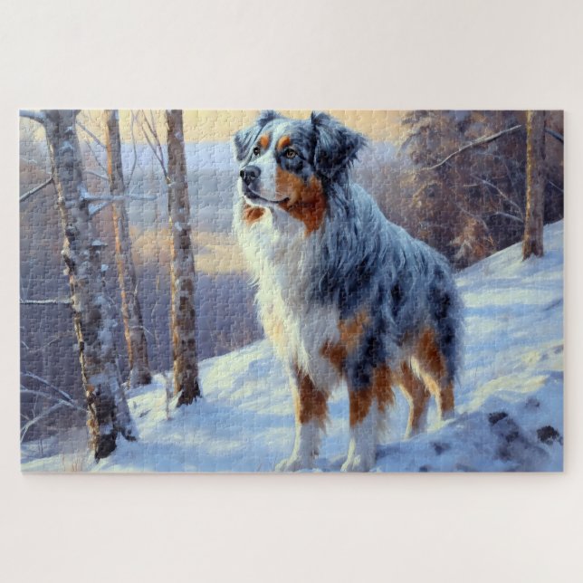 Australian Shepherd Let It Snow Christmas Puzzle (Horizontal)