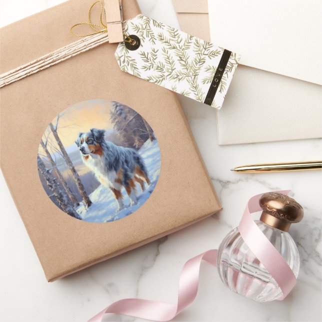 Australian Shepherd Let It Snow Christmas Runder Aufkleber (Schenken)