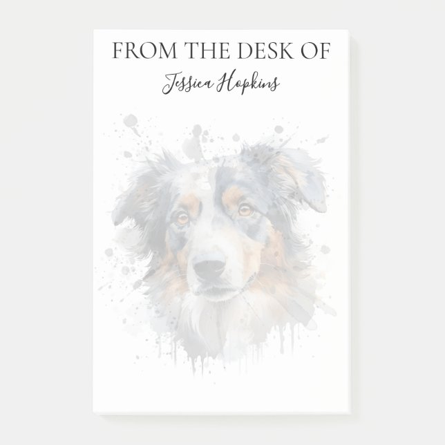 Australian Shepherd Liebhaber monogrammierter Hund Post-it Klebezettel (Vorderseite)