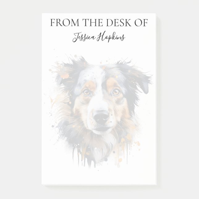 Australian Shepherd Liebhaber monogrammierter Hund Post-it Klebezettel (Vorderseite)