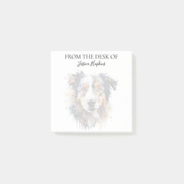 Australian Shepherd Liebhaber monogrammierter Hund Post-it Klebezettel (Vorderseite)