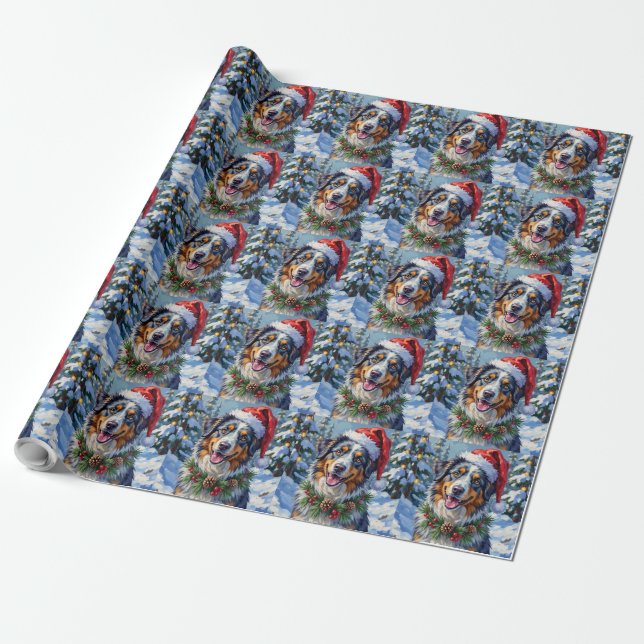 Australian Shepherd Merle Winter Christmas Art Geschenkpapier (Ungerollt)