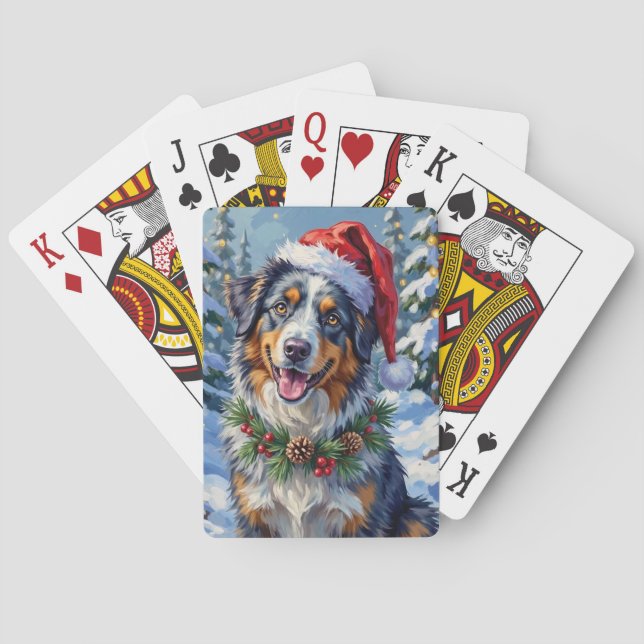 Australian Shepherd Merle Winter Christmas Art Spielkarten (Rückseite)