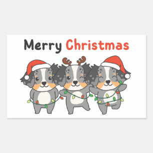 Australian Shepherd Merry Christmas Cute Dogs Rechteckiger Aufkleber