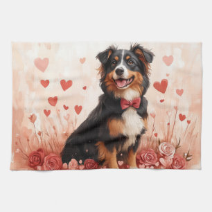 Australian Shepherd mit Rosen - Valentinstag  Geschirrtuch