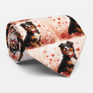 Australian Shepherd mit Rosen - Valentinstag Krawatte