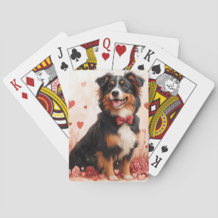 Australian Shepherd mit Rosen - Valentinstag Spielkarten