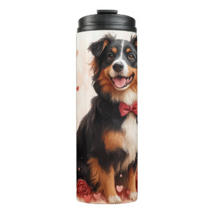 Australian Shepherd mit Rosen - Valentinstag Thermosbecher