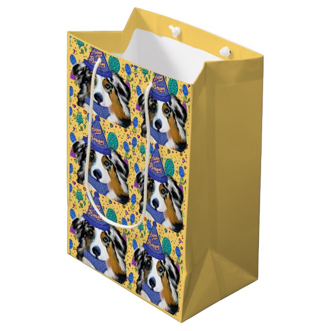 AUSTRALIAN SHEPHERD MITTLERE GESCHENKTÜTE (Vorderseite Schrägansicht)