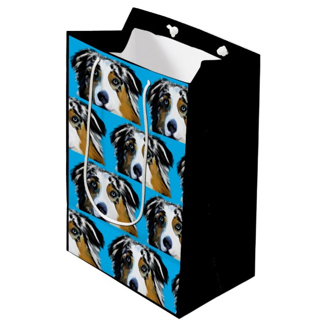 AUSTRALIAN SHEPHERD MITTLERE GESCHENKTÜTE (Vorderseite Schrägansicht)