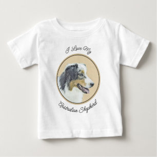 Australian Shepherd Painting - Original Dog Art Baby T-shirt