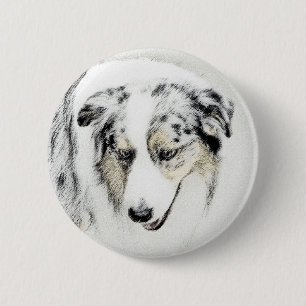 Australian Shepherd Painting - Original Dog Art Button