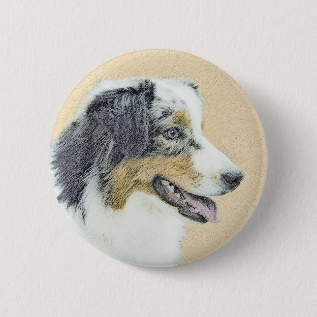 Australian Shepherd Painting - Original Dog Art Button (Vorderseite)