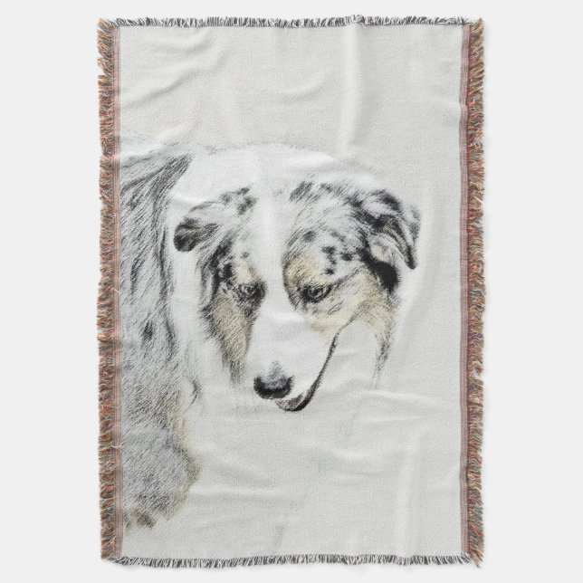 Australian Shepherd Painting - Original Dog Art Decke (Vorderseite Vertikal)