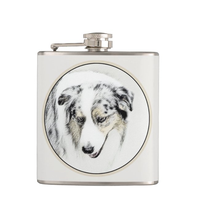Australian Shepherd Painting - Original Dog Art Flachmann (Vorderseite)