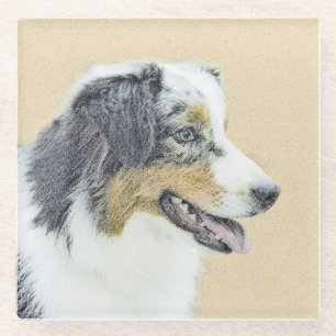 Australian Shepherd Painting - Original Dog Art Glasuntersetzer