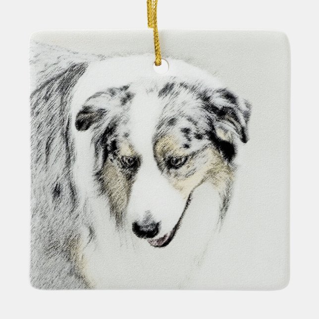 Australian Shepherd Painting - Original Dog Art Keramikornament (Vorderseite)