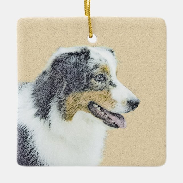 Australian Shepherd Painting - Original Dog Art Keramikornament (Vorderseite)