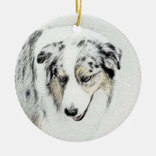 Australian Shepherd Painting - Original Dog Art Keramikornament