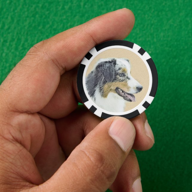 Australian Shepherd Painting - Original Dog Art Pokerchips (Hand)