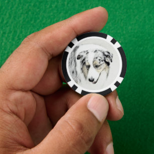 Australian Shepherd Painting - Original Dog Art Pokerchips