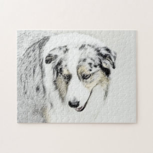 Australian Shepherd Painting - Original Dog Art Puzzle