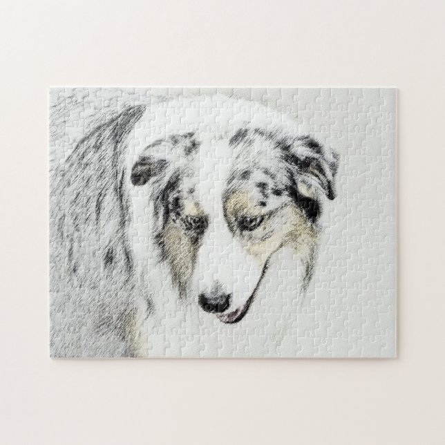 Australian Shepherd Painting - Original Dog Art Puzzle (Horizontal)