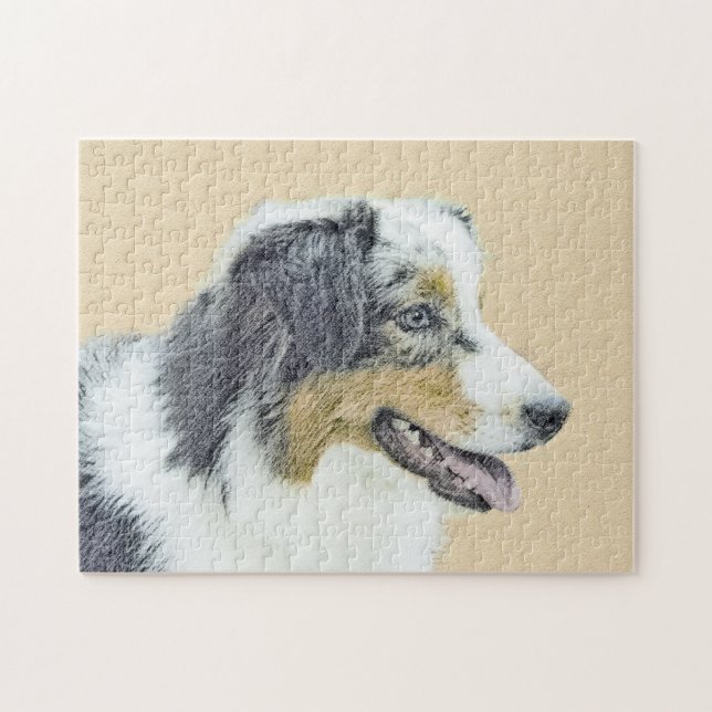 Australian Shepherd Painting - Original Dog Art Puzzle (Horizontal)