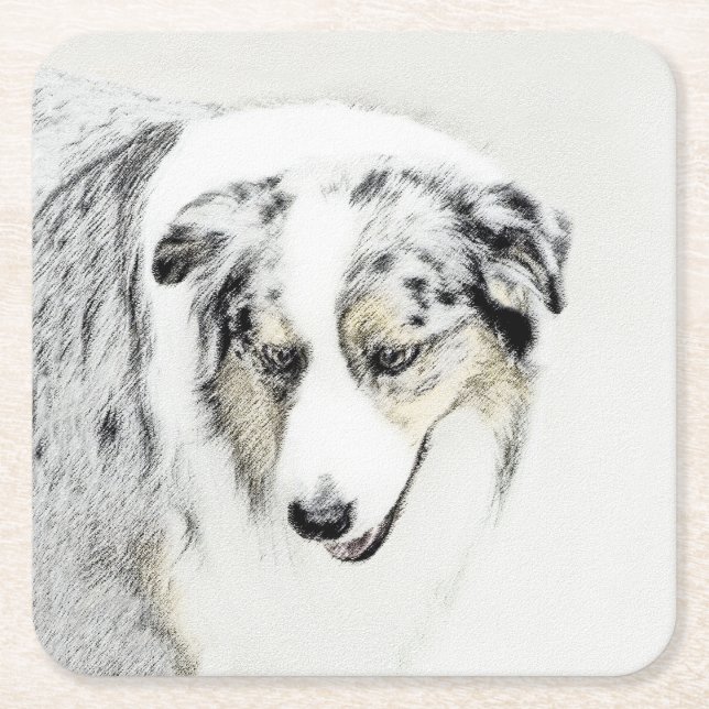 Australian Shepherd Painting - Original Dog Art Rechteckiger Pappuntersetzer (Vorderseite)