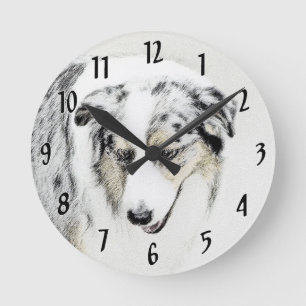 Australian Shepherd Painting - Original Dog Art Runde Wanduhr