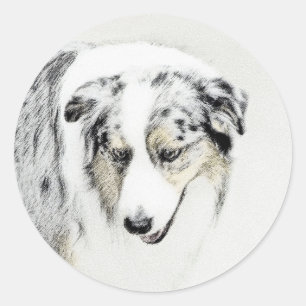 Australian Shepherd Painting - Original Dog Art Runder Aufkleber
