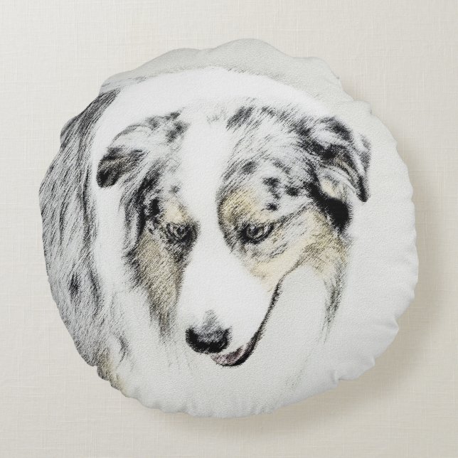 Australian Shepherd Painting - Original Dog Art Rundes Kissen (Rückseite)