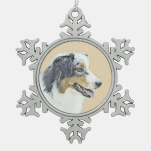 Australian Shepherd Painting - Original Dog Art Schneeflocken Zinn-Ornament