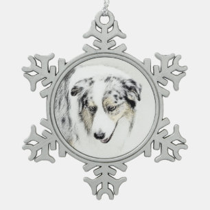 Australian Shepherd Painting - Original Dog Art Schneeflocken Zinn-Ornament