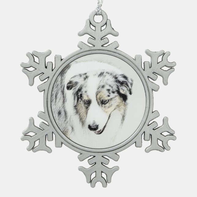 Australian Shepherd Painting - Original Dog Art Schneeflocken Zinn-Ornament (Vorderseite)