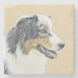 Australian Shepherd Painting - Original Dog Art Steinuntersetzer