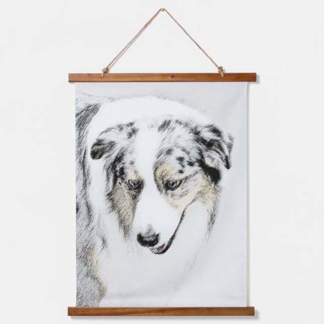 Australian Shepherd Painting - Original Dog Art Wandteppich Mit Holzrahmen (Vorderseite)